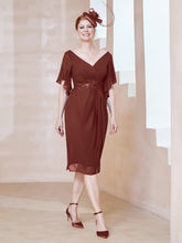 Robe en Mousseline à Col en V Orné de Strass Terracotta