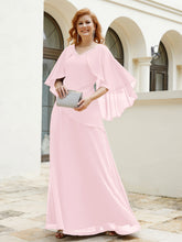 Robe Perlée Longueur au Sol avec Manches Flottantes à Col en V Rose Pâle
