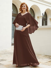 Robe Perlée Longueur au Sol avec Manches Flottantes à Col en V Chocolat