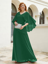 Robe Perlée Longueur au Sol avec Manches Flottantes à Col en V Vert Foncé