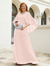 Robe Perlée Longueur au Sol avec Manches Flottantes à Col en V Rose Perle