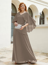 Robe Perlée Longueur au Sol avec Manches Flottantes à Col en V Taupe