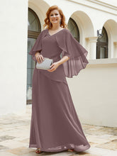 Robe Perlée Longueur au Sol avec Manches Flottantes à Col en V Vintage Mauve