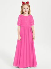 Robes de Demoiselle d'Honneur Junior en Dentelle à Demi-Manches Azalée