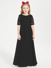 Robes de Demoiselle d'Honneur Junior en Dentelle à Demi-Manches Noir