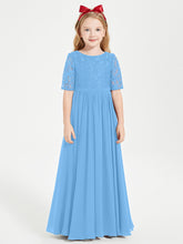 Robes de Demoiselle d'Honneur Junior en Dentelle à Demi-Manches Bleu