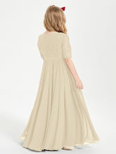 Robes de Demoiselle d'Honneur Junior en Dentelle à Demi-Manches Champagne