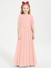 Robes de Demoiselle d'Honneur Junior en Dentelle à Demi-Manches Corail