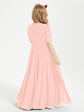 Robes de Demoiselle d'Honneur Junior en Dentelle à Demi-Manches Corail