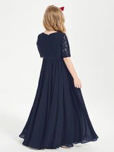 Robes de Demoiselle d'Honneur Junior en Dentelle à Demi-Manches Bleu Marine