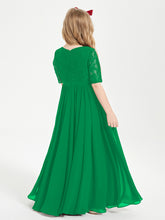 Robes de Demoiselle d'Honneur Junior en Dentelle à Demi-Manches Emeraude