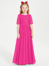 Robes de Demoiselle d'Honneur Junior en Dentelle à Demi-Manches Fuchsia