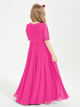 Robes de Demoiselle d'Honneur Junior en Dentelle à Demi-Manches Fuchsia