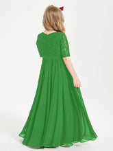 Robes de Demoiselle d'Honneur Junior en Dentelle à Demi-Manches Vert