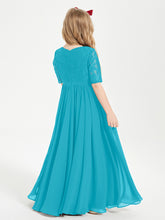 Robes de Demoiselle d'Honneur Junior en Dentelle à Demi-Manches Jade