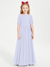 Robes de Demoiselle d'Honneur Junior en Dentelle à Demi-Manches Lavande