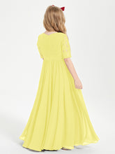 Robes de Demoiselle d'Honneur Junior en Dentelle à Demi-Manches Citron