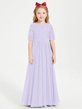 Robes de Demoiselle d'Honneur Junior en Dentelle à Demi-Manches Lilas