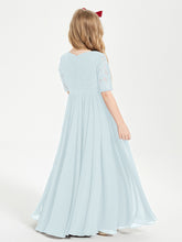 Robes de Demoiselle d'Honneur Junior en Dentelle à Demi-Manches Brume