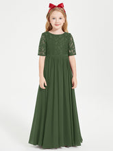 Robes de Demoiselle d'Honneur Junior en Dentelle à Demi-Manches Olive Verte