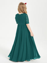 Robes de Demoiselle d'Honneur Junior en Dentelle à Demi-Manches Paon
