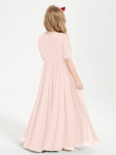 Robes de Demoiselle d'Honneur Junior en Dentelle à Demi-Manches Rose Perle
