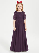 Robes de Demoiselle d'Honneur Junior en Dentelle à Demi-Manches Plum