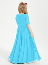 Robes de Demoiselle d'Honneur Junior en Dentelle à Demi-Manches Piscine