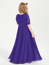 Robes de Demoiselle d'Honneur Junior en Dentelle à Demi-Manches Régence