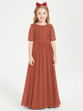 Robes de Demoiselle d'Honneur Junior en Dentelle à Demi-Manches Rouille