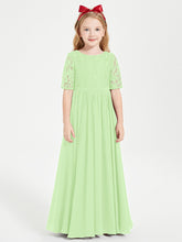 Robes de Demoiselle d'Honneur Junior en Dentelle à Demi-Manches Sauge