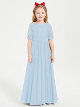 Robes de Demoiselle d'Honneur Junior en Dentelle à Demi-Manches Bleu Ciel