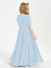 Robes de Demoiselle d'Honneur Junior en Dentelle à Demi-Manches Bleu Ciel