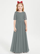 Robes de Demoiselle d'Honneur Junior en Dentelle à Demi-Manches Gris Acier