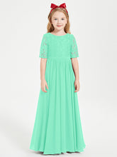 Robes de Demoiselle d'Honneur Junior en Dentelle à Demi-Manches Turquoise