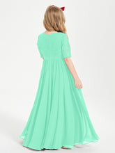 Robes de Demoiselle d'Honneur Junior en Dentelle à Demi-Manches Turquoise