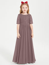 Robes de Demoiselle d'Honneur Junior en Dentelle à Demi-Manches Vintage Mauve