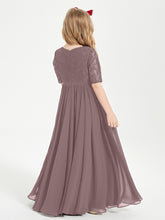 Robes de Demoiselle d'Honneur Junior en Dentelle à Demi-Manches Vintage Mauve