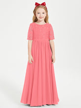 Robes de Demoiselle d'Honneur Junior en Dentelle à Demi-Manches Pastèque