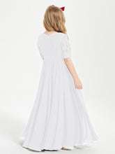 Robes de Demoiselle d'Honneur Junior en Dentelle à Demi-Manches Blanc