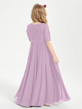 Robes de Demoiselle d'Honneur Junior en Dentelle à Demi-Manches Glycine
