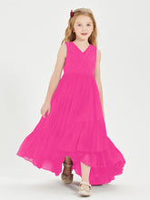 Boho Robes de Demoiselles d'Honneur Junior à Jupe en Cascade Fuchsia