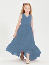 Boho Robes de Demoiselles d'Honneur Junior à Jupe en Cascade Bleu de Schiste