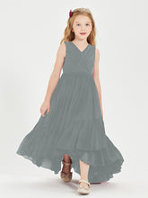 Boho Robes de Demoiselles d'Honneur Junior à Jupe en Cascade Gris Acier