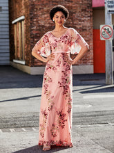 Robe Florale Appliquée avec Demi-Manches à Col en V As Picture Grande Taille