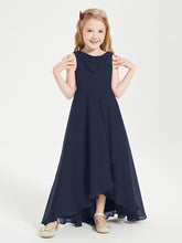 Junior Robes de Demoiselle d'Honneur Modernes à Col Cowl Asymétrique Bleu Marine