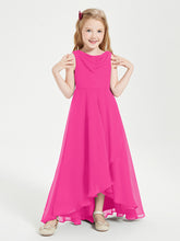 Junior Robes de Demoiselle d'Honneur Modernes à Col Cowl Asymétrique Fuchsia