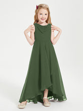 Junior Robes de Demoiselle d'Honneur Modernes à Col Cowl Asymétrique Olive Verte