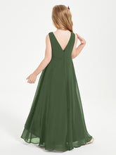 Junior Robes de Demoiselle d'Honneur Modernes à Col Cowl Asymétrique Olive Verte
