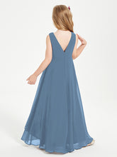 Junior Robes de Demoiselle d'Honneur Modernes à Col Cowl Asymétrique Bleu de Schiste